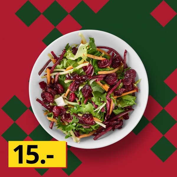 Vintersalat
Salat, rodfrugter, kål og tranebær

15.-