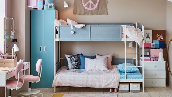 VITVAL Bunk bed frame, white, light grey, 90x200 cm