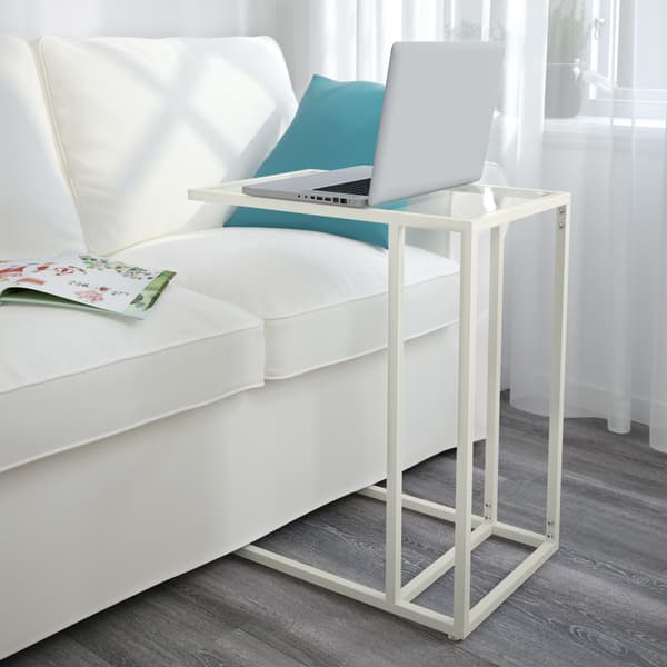 white glass side table