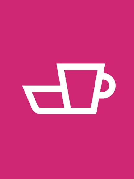 white graphic of a bowl and mug on a pink background