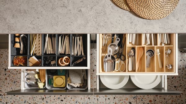 Wooden inserts for organising kitchen drawers