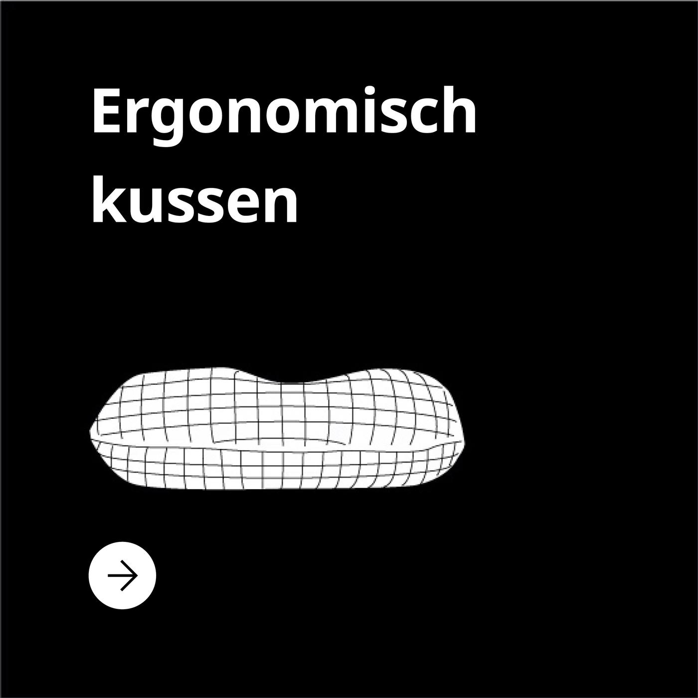 Zwarte achtergrond met een Ergonomisch kussen en de tekst "Ergonomisch kussen"