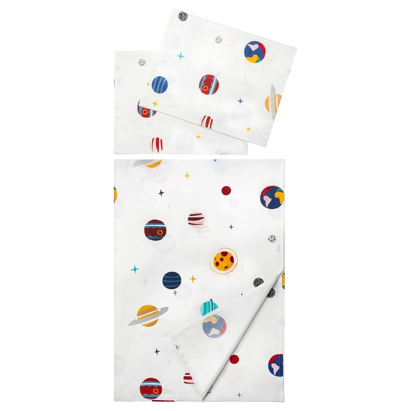 AFTONSPARV Flat sheet and 2 pillowcase, space/multicolour, 240x260/50x80 cm