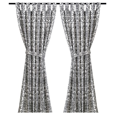 ÅKERKULLA black white floral patterned curtains, sheer fabric, tab heading design for privacy and light control.