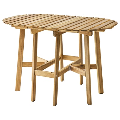 ASKHOLMEN wooden outdoor table, light brown, rectangular, four legs, slatted design.