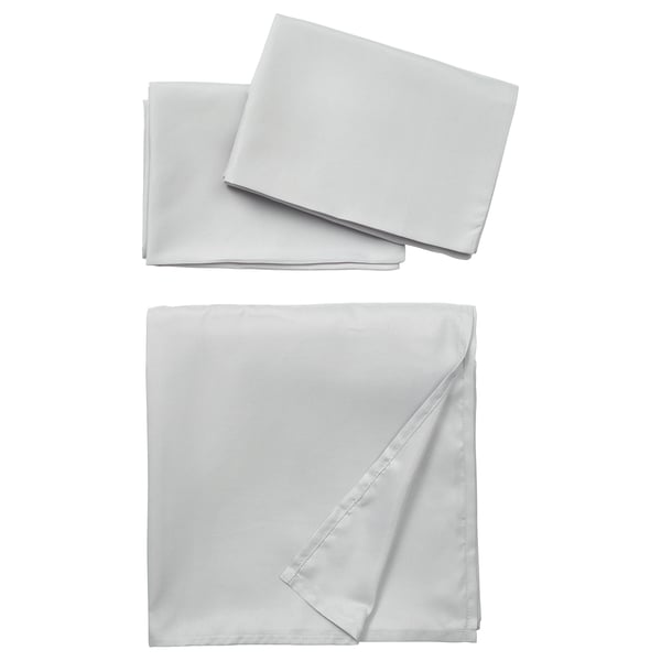 BÄRGLIM Flat sheet and 2 pillowcase, grey, 240x260/50x80 cm