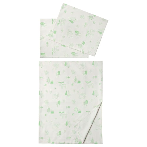 BARNDRÖM green bed sheet set, soft cotton-lyocell, forest animal design.