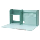 BERGLÄRKA desk: teal, compact, foldable, with upper storage.