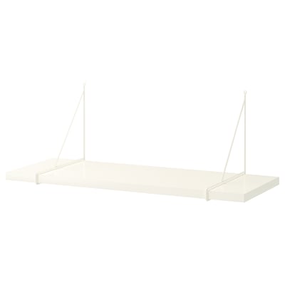 A white BERGSHULT wall shelf with metal brackets, rectangular shape, minimalist design.