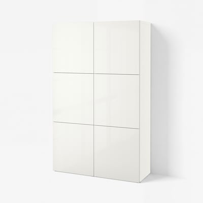 BESTÅ Storage combination with doors, white/Selsviken high-gloss/white, 120x42x193 cm