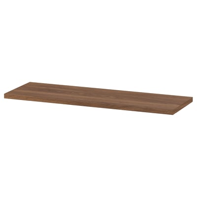 Single BILLY shelf in walnut finish, rectangular shape, made of particleboard and paper foil.