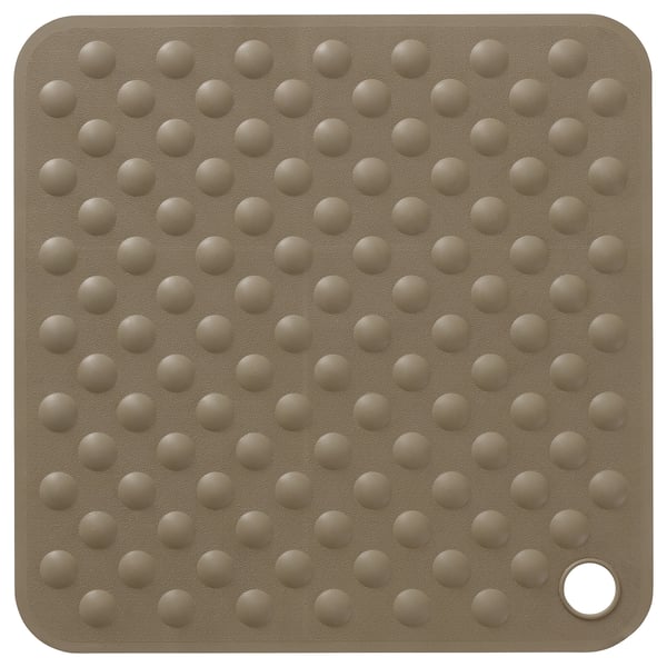 BLÅSJÖN bathroom mat, beige, square, with suction cups for safety.