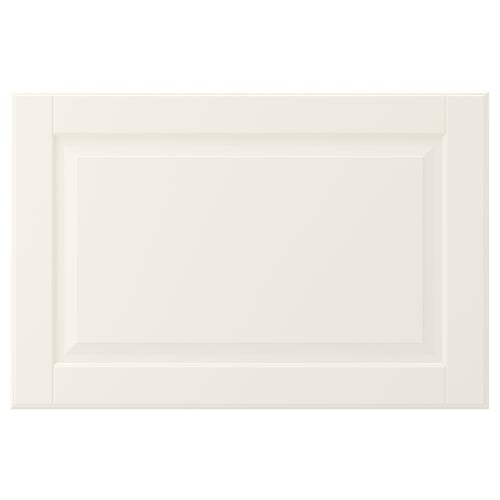 A white BODBYN cabinet door with a smooth, bevelled panel design, made of polyurethane-painted fiberboard, featuring a classic, rectangular shape.