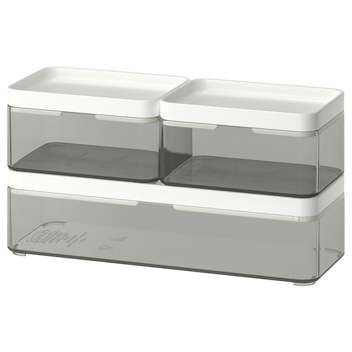 BROGRUND set: 3 stacked clear & grey plastic storage boxes; modern, rectangular design.