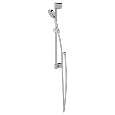 A sleek chrome BROGRUND shower riser rail with a handheld shower, designed for efficient and relaxing showers.