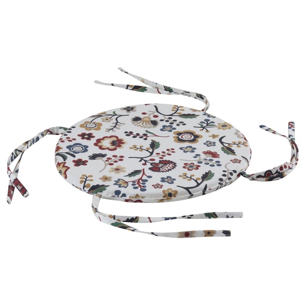 BRUNÖRT round cushion in floral pattern for chair comfort.