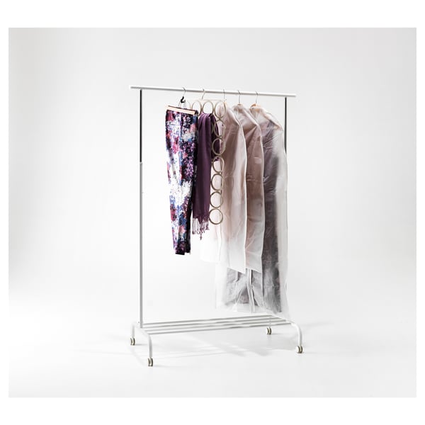 BUMERANG clothing rack holds trousers, felt-lined for protection. White, metal with plastic, holds up trousers neatly.