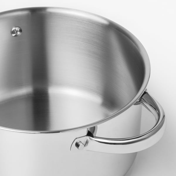 Stainless steel pots with wide base and sturdy handles. Smooth interior for easy stirring.