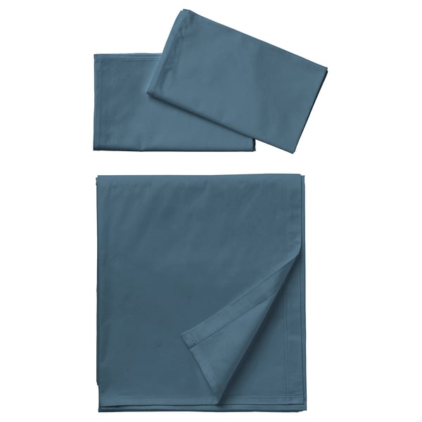 DVALA Flat sheet and 2 pillowcase, blue, 240x260/50x80 cm