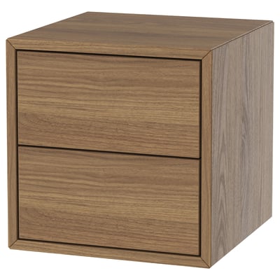 EKET cabinet, walnut effect. Square, two-drawer design with push-openers. Crafted from fibreboard and particleboard. Ideal for compact storage.