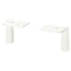 Two white ENHET base cabinet legs, rectangular plates with screws and adjustable feet, stabilising kitchen cabinets.