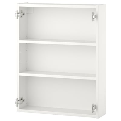 A white wall cabinet from IKEAs ENHET series. It has a rectangular shape with three shelves and a plain design.