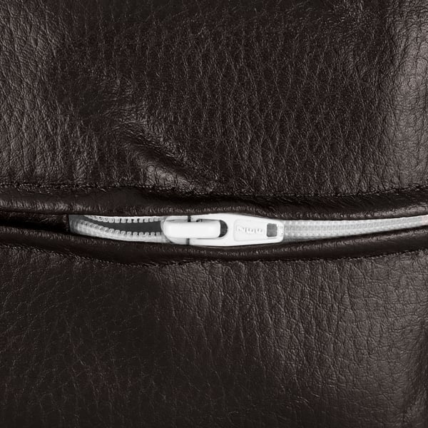 Sofa with silver zip.