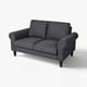 GAMMALBYN grey fabric sofa, compact, rolled arms, dark wood legs.