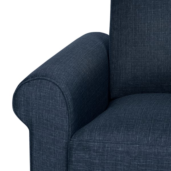 Close-up of deep blue, textured sofa armrest and backrest, showcasing plush, high-quality fabric and sturdy design.