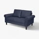 Gammalbyen blue sofa, rolled arms, dark timber legs, recycled polyester fabric.