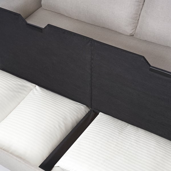 Sofa-bed with storage, showing cushions and seat.