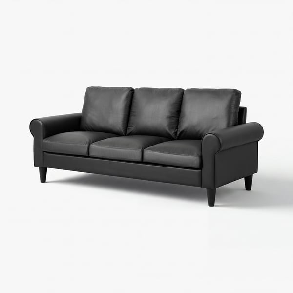 GAMMALBYNd sofa, black, rolled arms, leather-look.