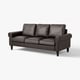 Modern grey leather sofa, GAMMALBYN. Rolled arms, plush cushions, sleek design.
