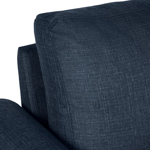 A plush, dark grey sofa with thick, cushy back and seat cushions, inviting comfort and relaxation.