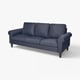 Dark blue GAMMALBYN sofa, three cushions, rolled arms, wooden legs.