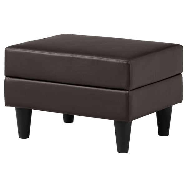 Gammalyn footstool: square black leather seat with tapered dark legs.