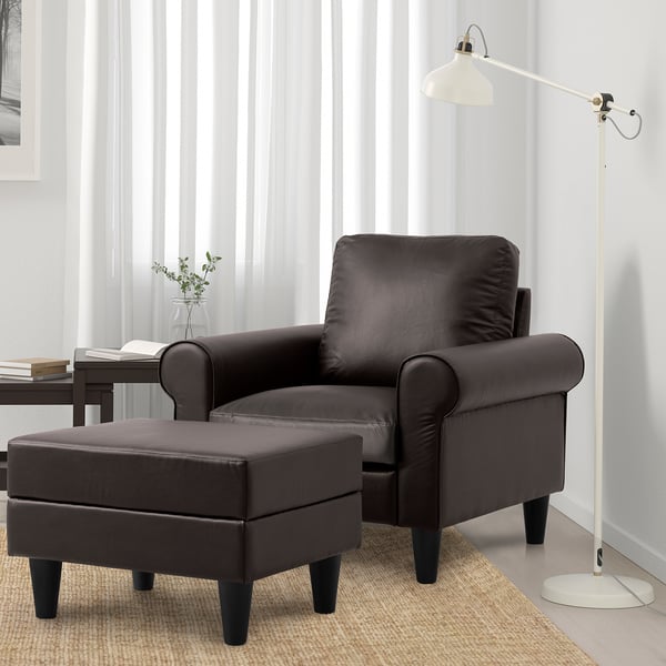 GAMMALBYN brown leather armchair & footstool - comfy & modern