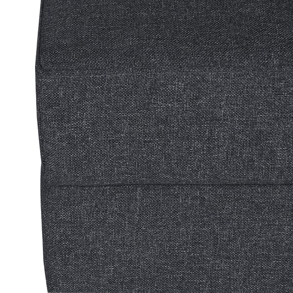 Dark grey fabric footstool, smooth texture, tightly woven, modern design.