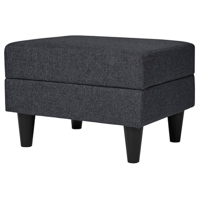 A gammalyn footstool, sleek and grey, featuring a rectangular shape with tapered black legs, perfect for resting feet.