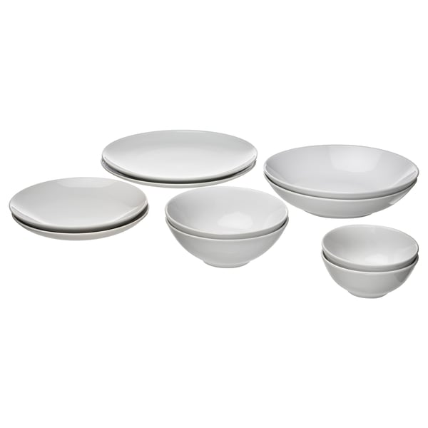 GODMIDDAG white dinnerware set, includes plates and bowls, classic design.