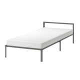 GRIMSBU bed, white, metal frame, low profile, simple design.