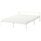 White GRIMSBU bed frame, low & sleek, steel & plastic, minimalist design.
