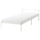 GRIMSBU white bed frame, minimalist design, sturdy steel construction. Low profile, ideal for small spaces.