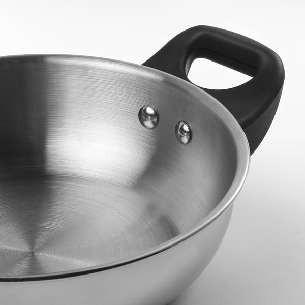 High-quality stainless steel wok with sturdy, comfortable handles, perfect for even heat distribution.