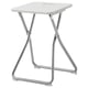 GUNDE white folding stool, metal frame, square seat, space-saving design.