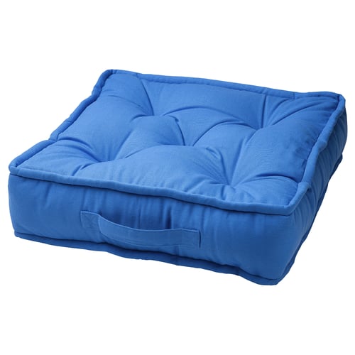 A blue square-shaped floor cushion named GURLI, made from cotton and polyester, designed for comfortable seating on the floor.