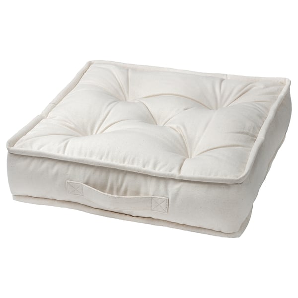 GURLI floor cushion, white, cotton, square, padded, handles.