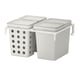White HÅLLBAR waste sorting bins, lidded, mounted in frame, one perforated.