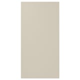 A beige HAVSTORP cabinet door, rectangular with smooth, clean lines and a neutral modern style, made from acrylic paint and fiberboard.