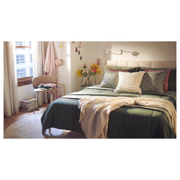 HEDFRYLE Comforter set, green, 240x220/50x80 cm